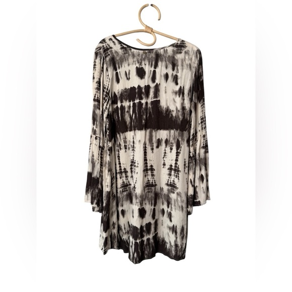 Billabong Oversized Shirt Dress With Bell Sleeve Gauzy Brown White Jr Large - Picture 4 of 15